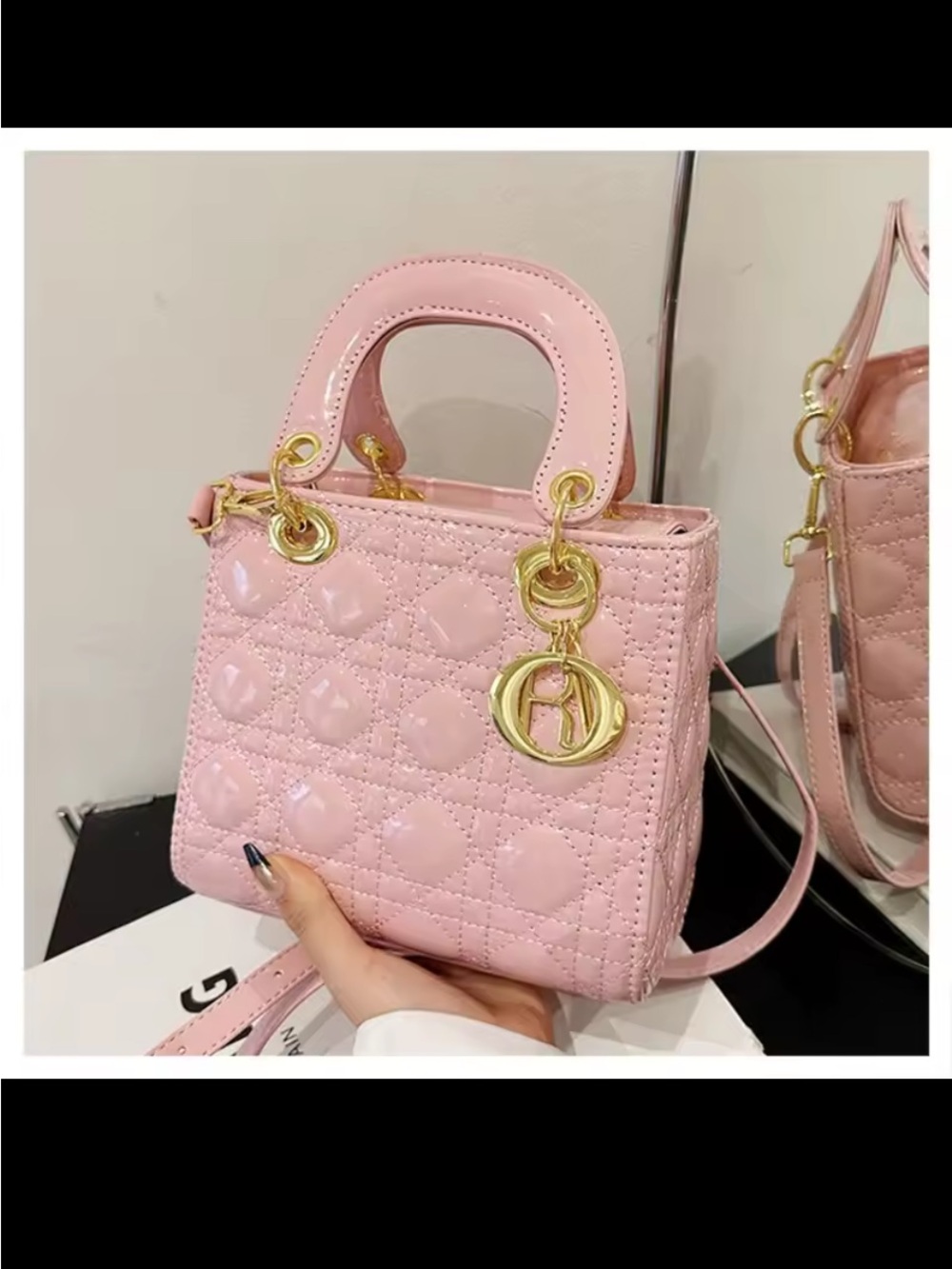 Lux Quilted Patent Mini Tote - Pink